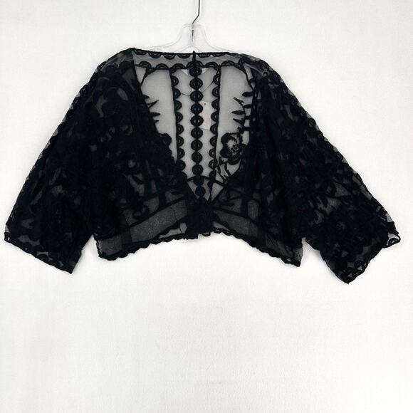 Lauren Conrad Tie Front Lace Shrug Women One Size Black Lightweight 3/4 Sleeve - Picture 3 of 10